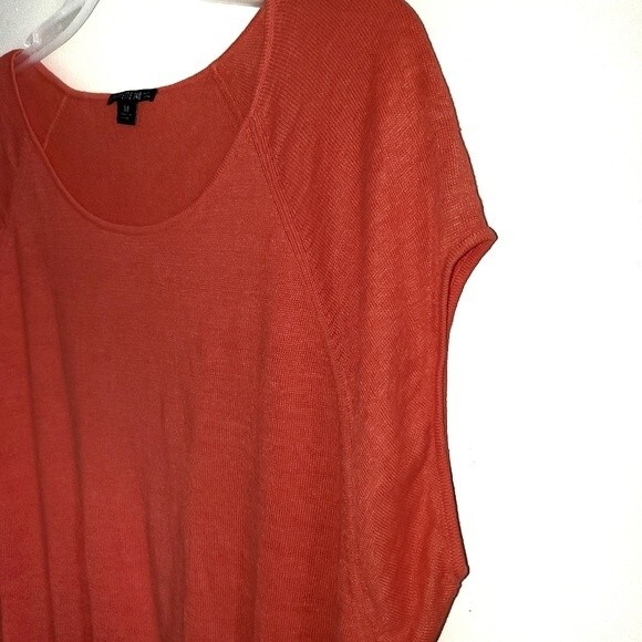 LaFayette 148 100% Linen Knit Scoop Neck Relaxed Fit Cap Sleeve Orange Top Med - Picture 3 of 8